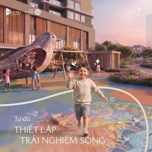 Phối cảnh minh họa khu vui chơi trẻ em ngoài trời với tiểu cảnh hình chim