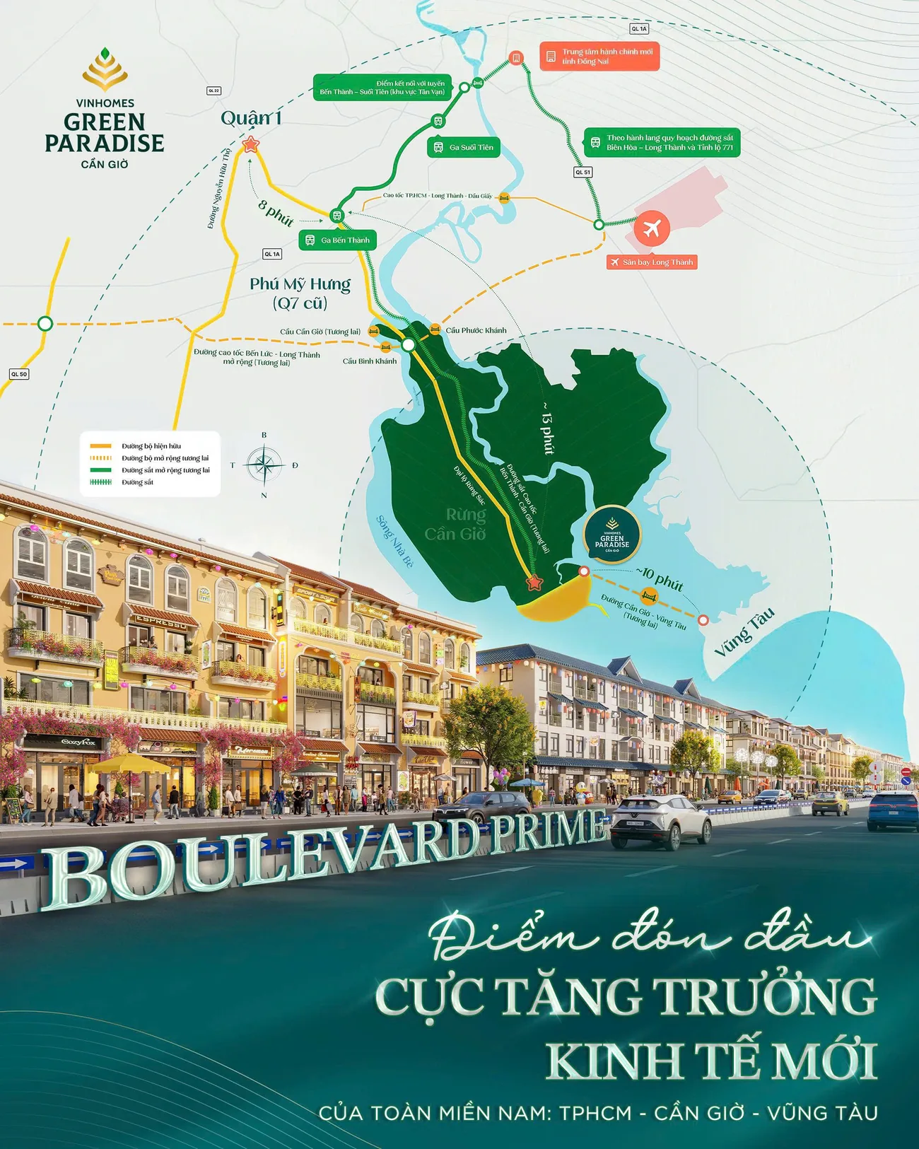 Sơ đồ định hướng kết nối hạ tầng khu vực Boulevard Prime theo tài liệu quy hoạch